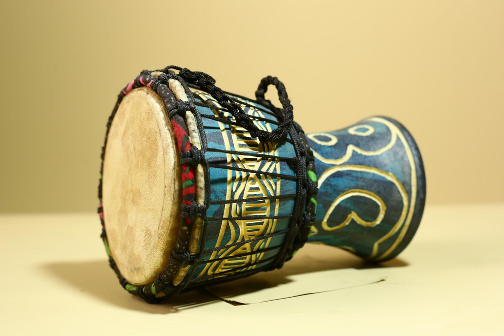 African Tribal Drum Carved Wood Painted Design West Africa Art Decor-G5953