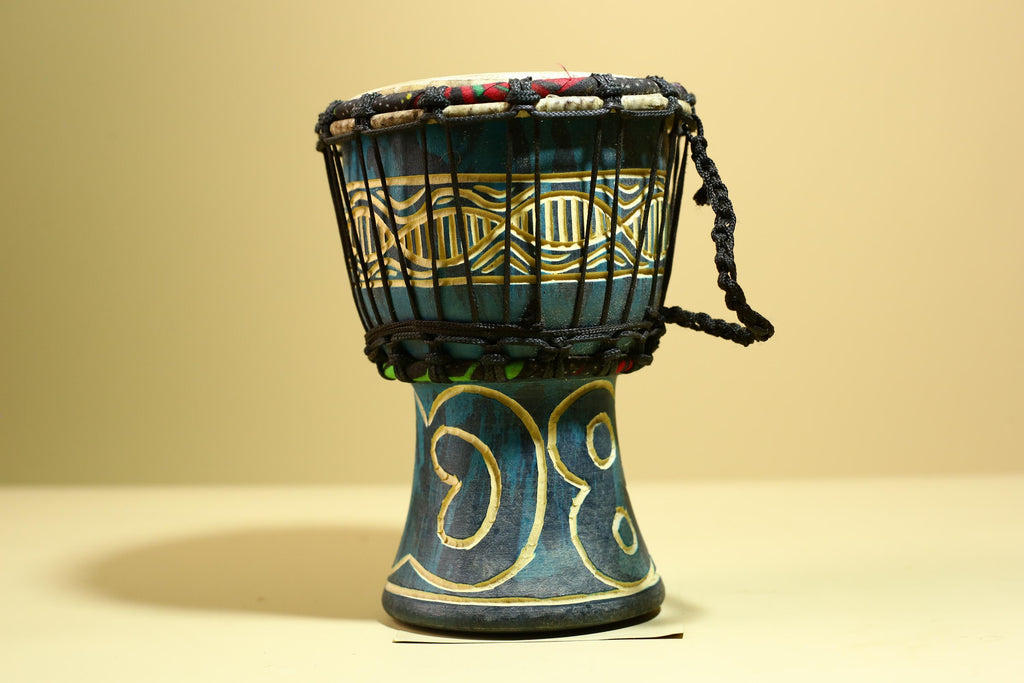 African Tribal Drum Carved Wood Painted Design West Africa Art Decor-G5953