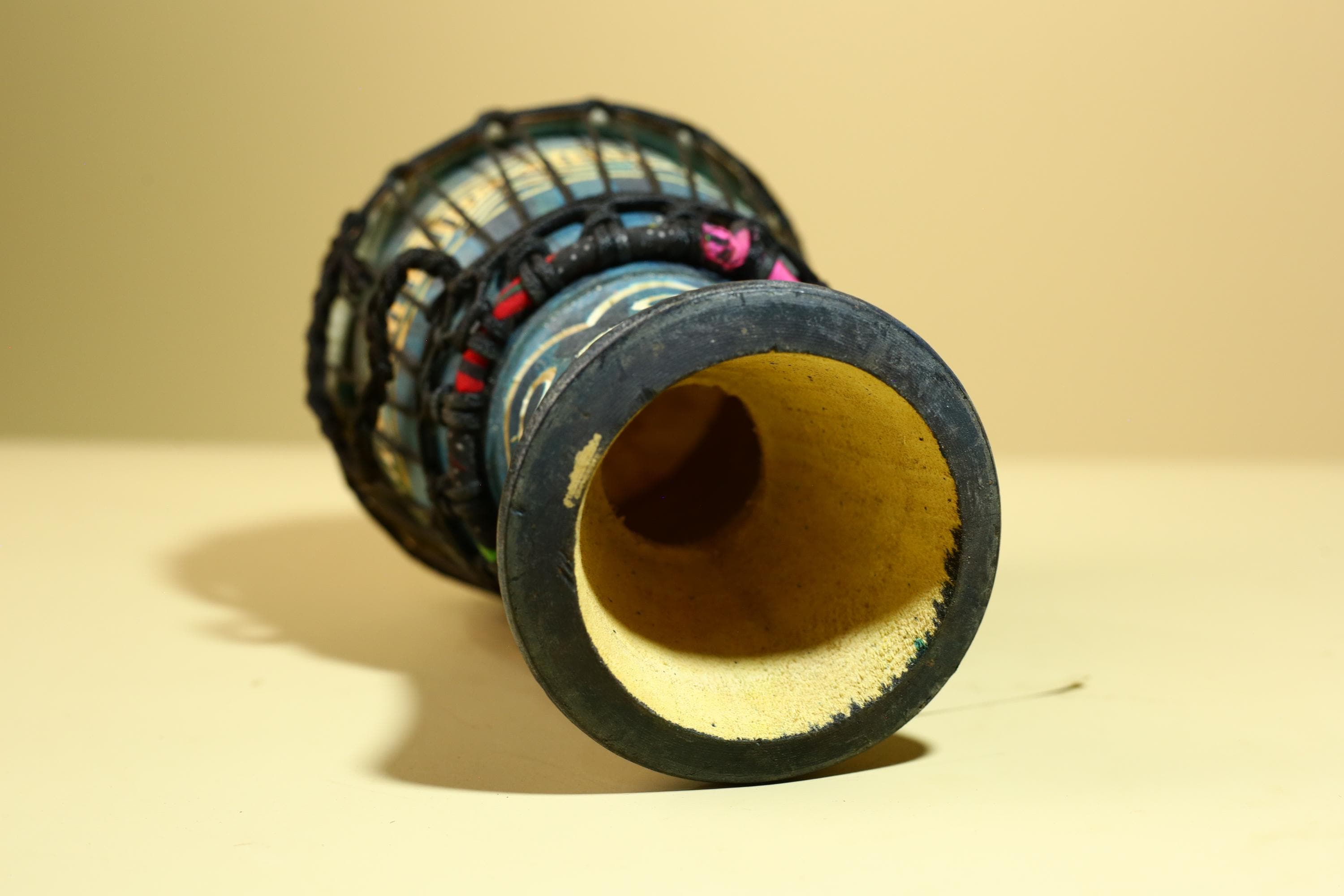 African Tribal Drum Carved Wood Painted Design West Africa Art Decor-G5953