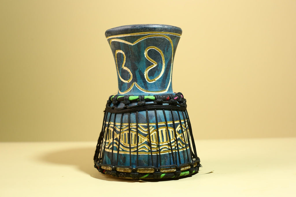 African Tribal Drum Carved Wood Painted Design West Africa Art Decor-G5953