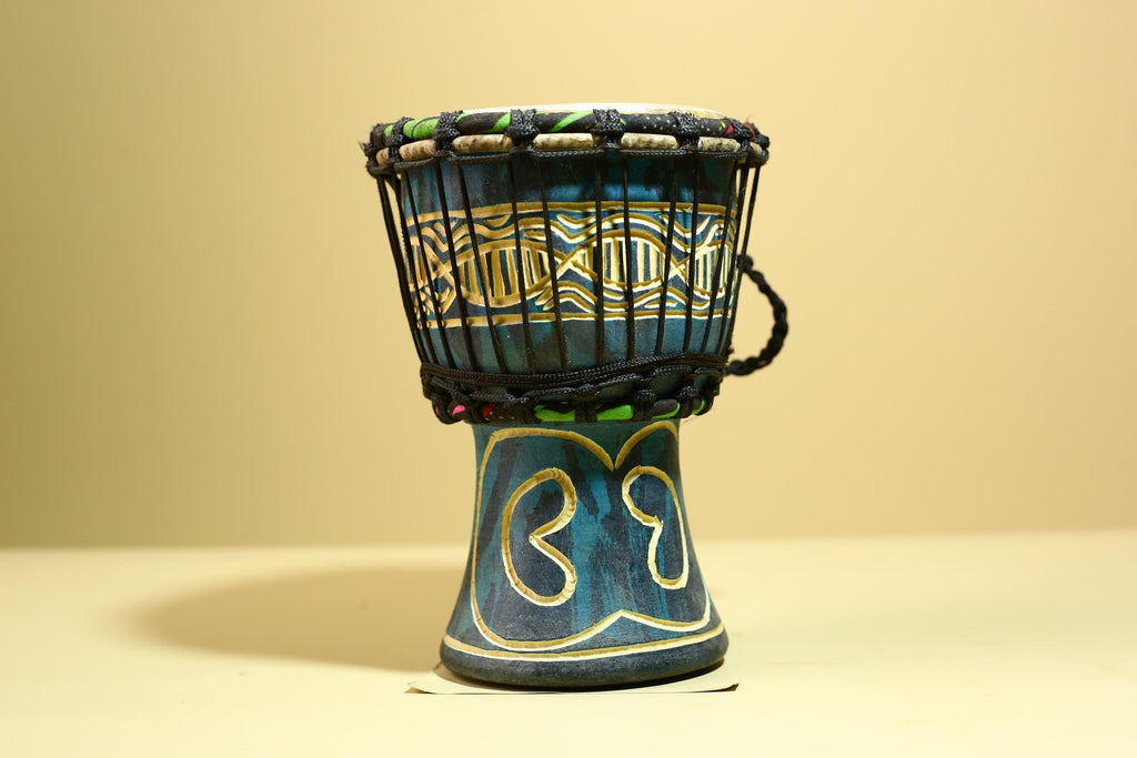 African Tribal Drum Carved Wood Painted Design West Africa Art Decor-G5953