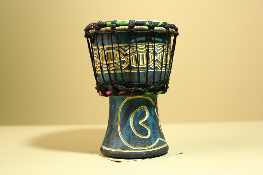 African Tribal Drum Carved Wood Painted Design West Africa Art Decor-G5953