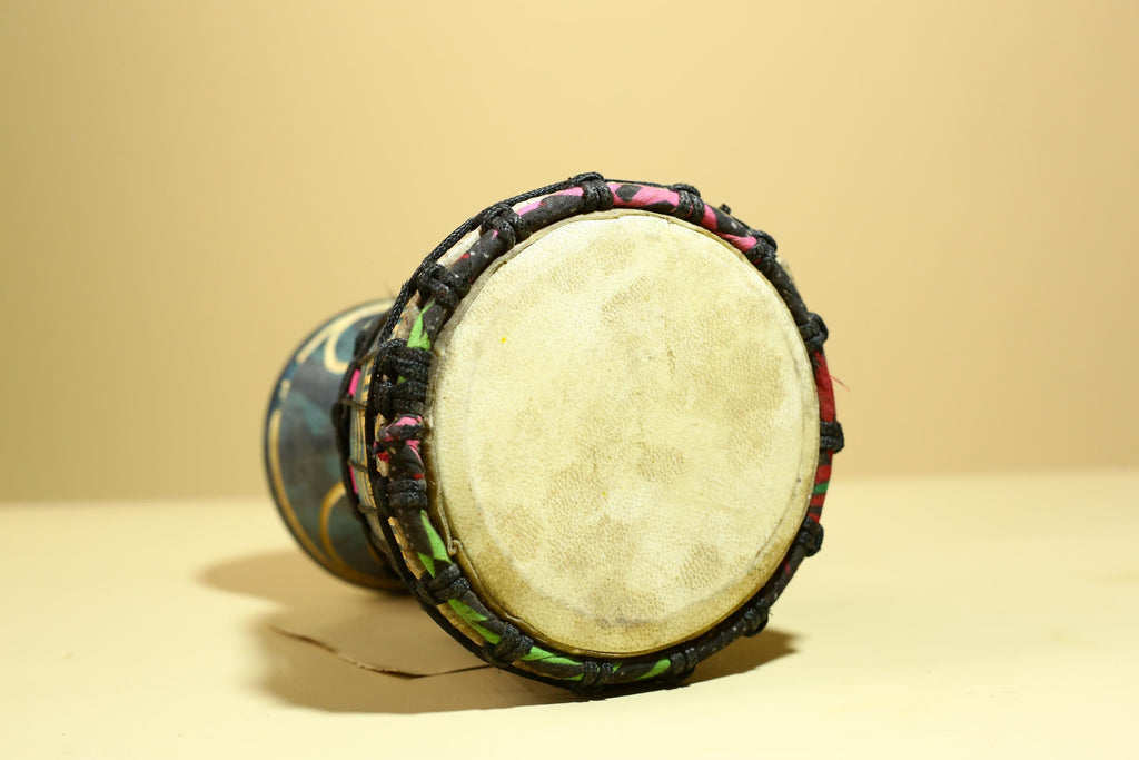 African Tribal Drum Carved Wood Painted Design West Africa Art Decor-G5953