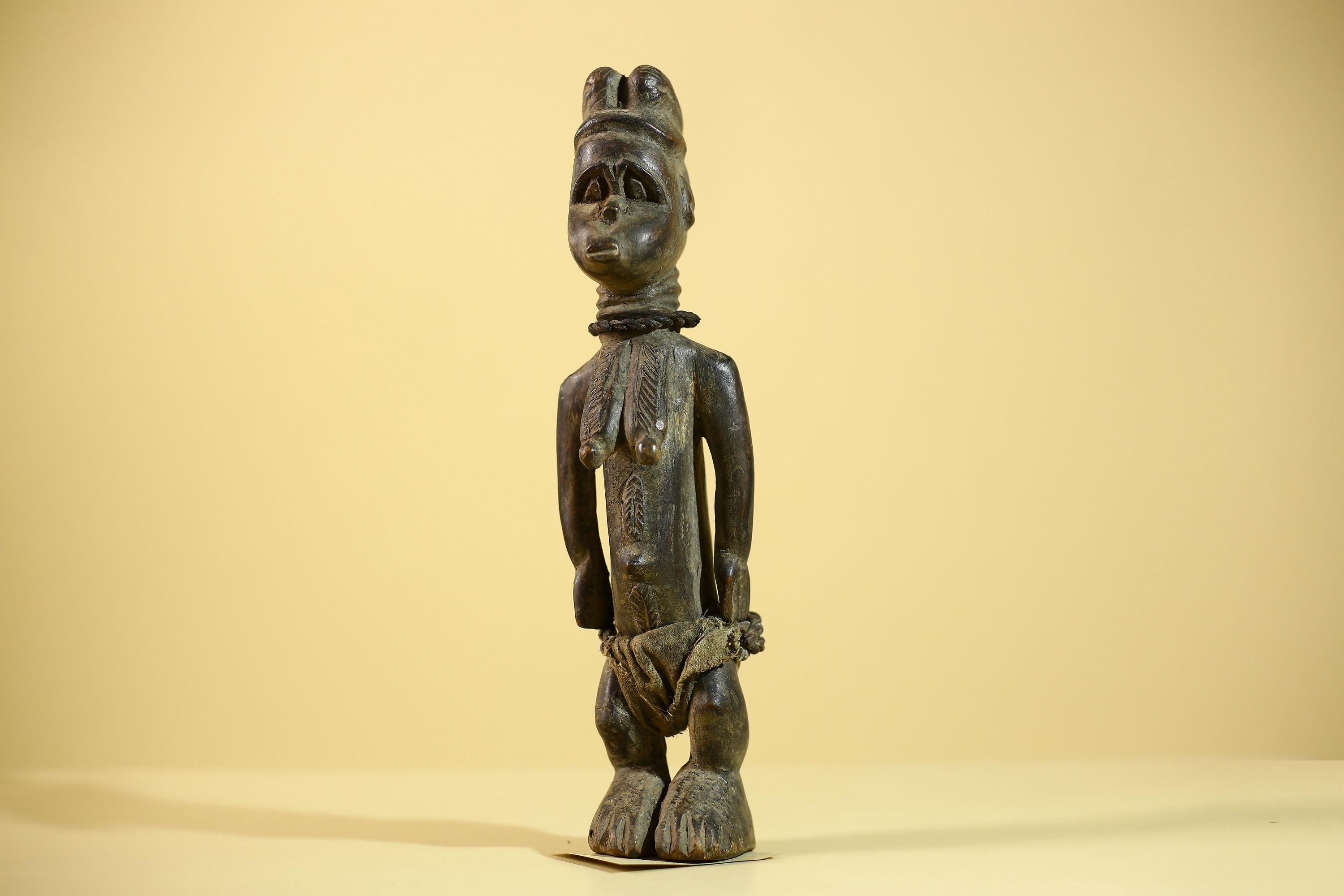African Luba Statue Hand Carved Tribal Old Figure with Rope Details-G6045