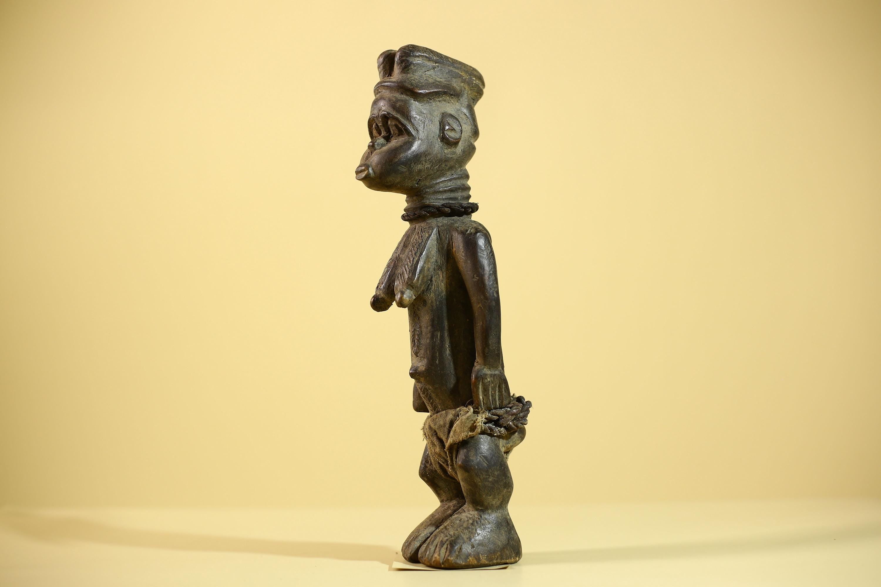 African Luba Statue Hand Carved Tribal Old Figure with Rope Details-G6045