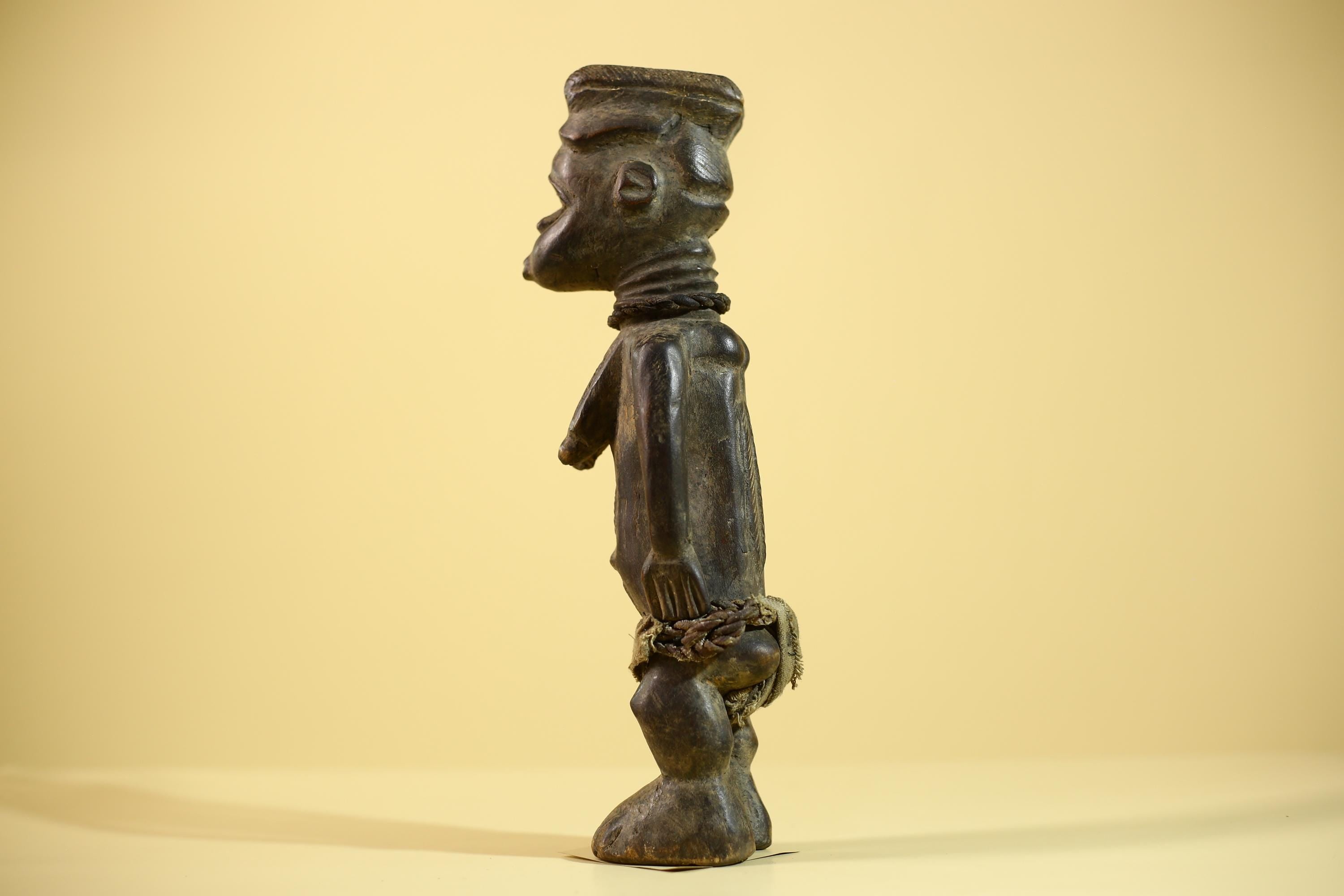 African Luba Statue Hand Carved Tribal Old Figure with Rope Details-G6045