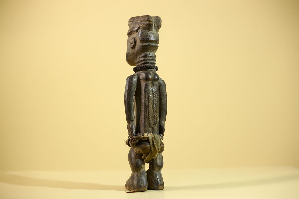 African Luba Statue Hand Carved Tribal Old Figure with Rope Details-G6045