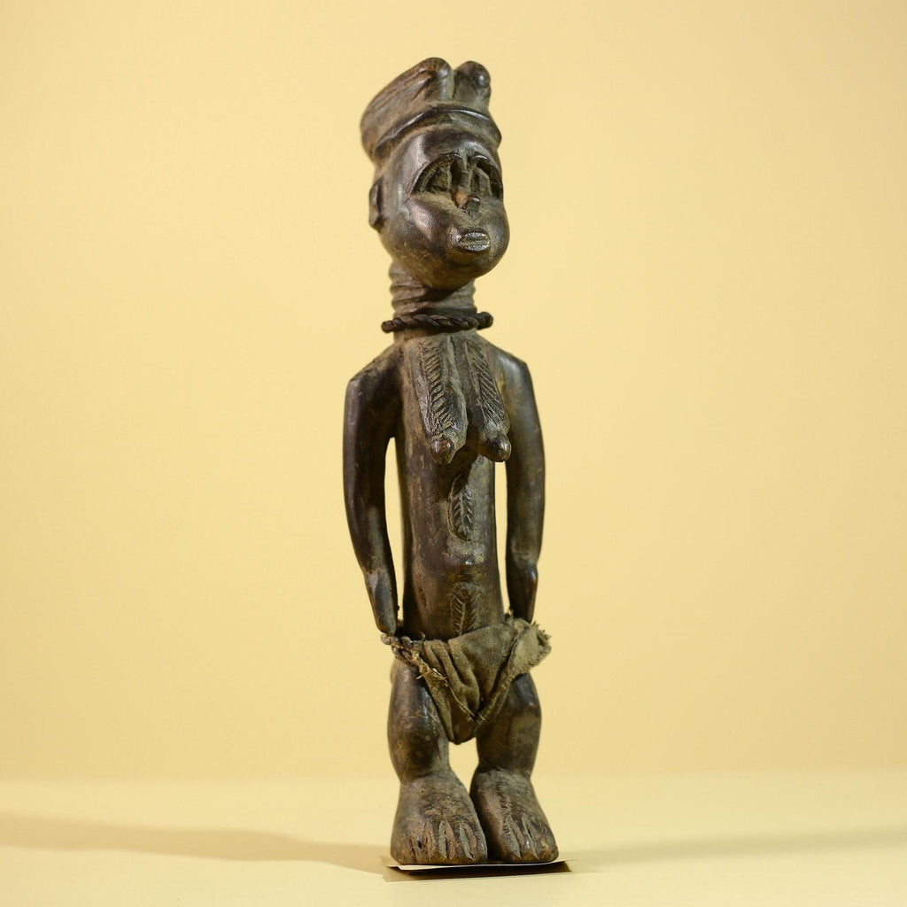 African Luba Statue Hand Carved Tribal Old Figure with Rope Details-G6045
