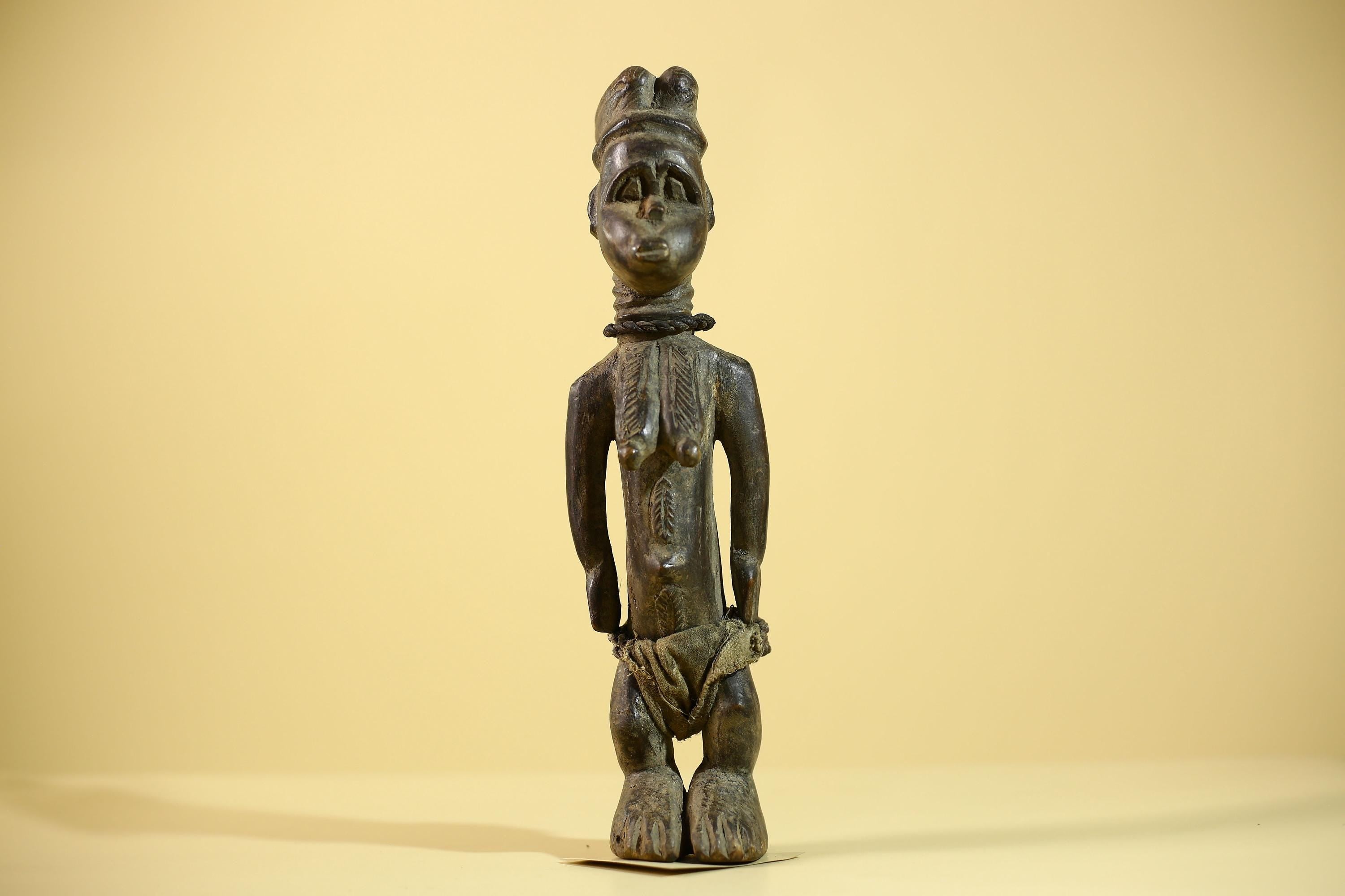 African Luba Statue Hand Carved Tribal Old Figure with Rope Details-G6045
