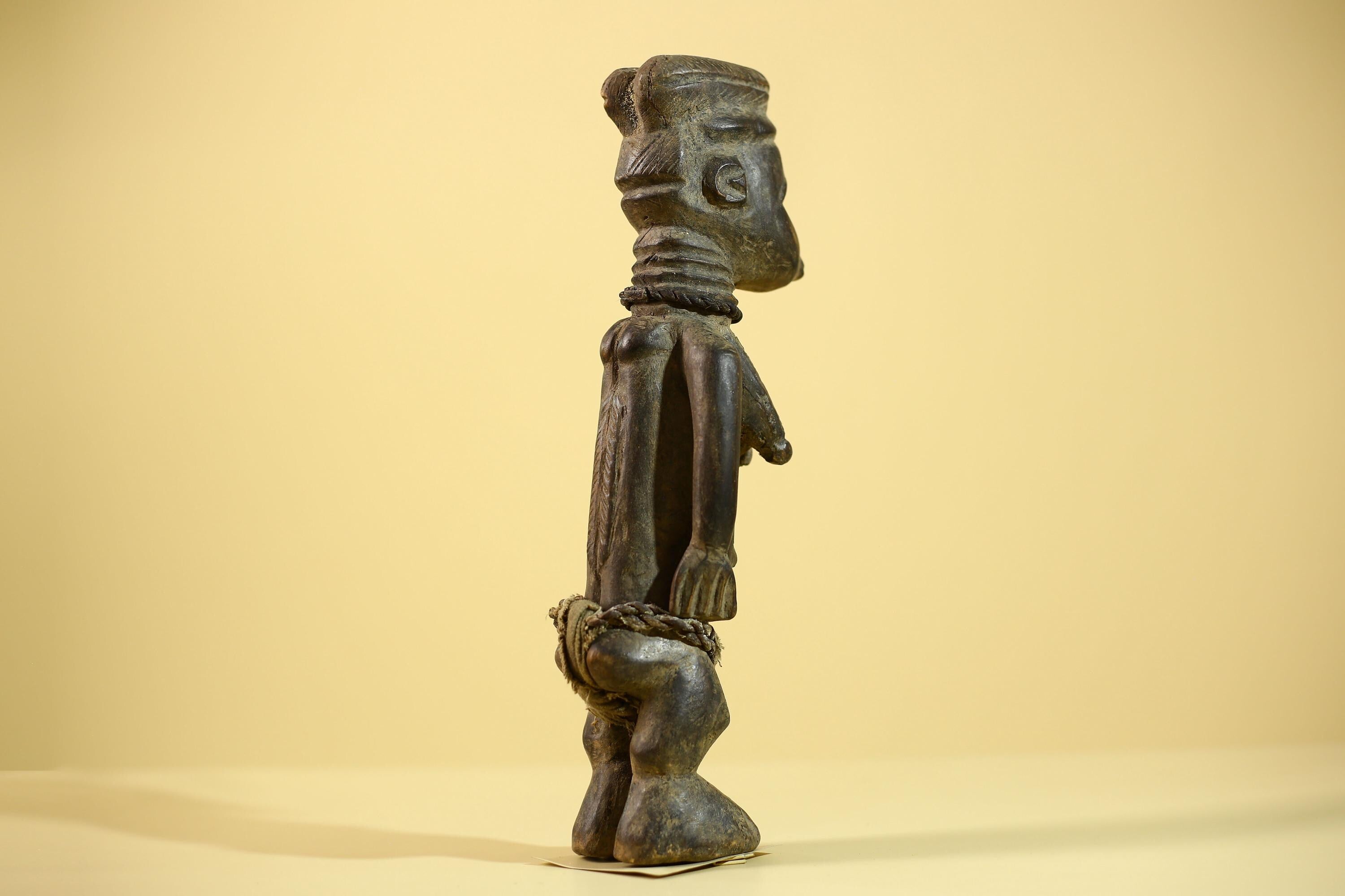 African Luba Statue Hand Carved Tribal Old Figure with Rope Details-G6045