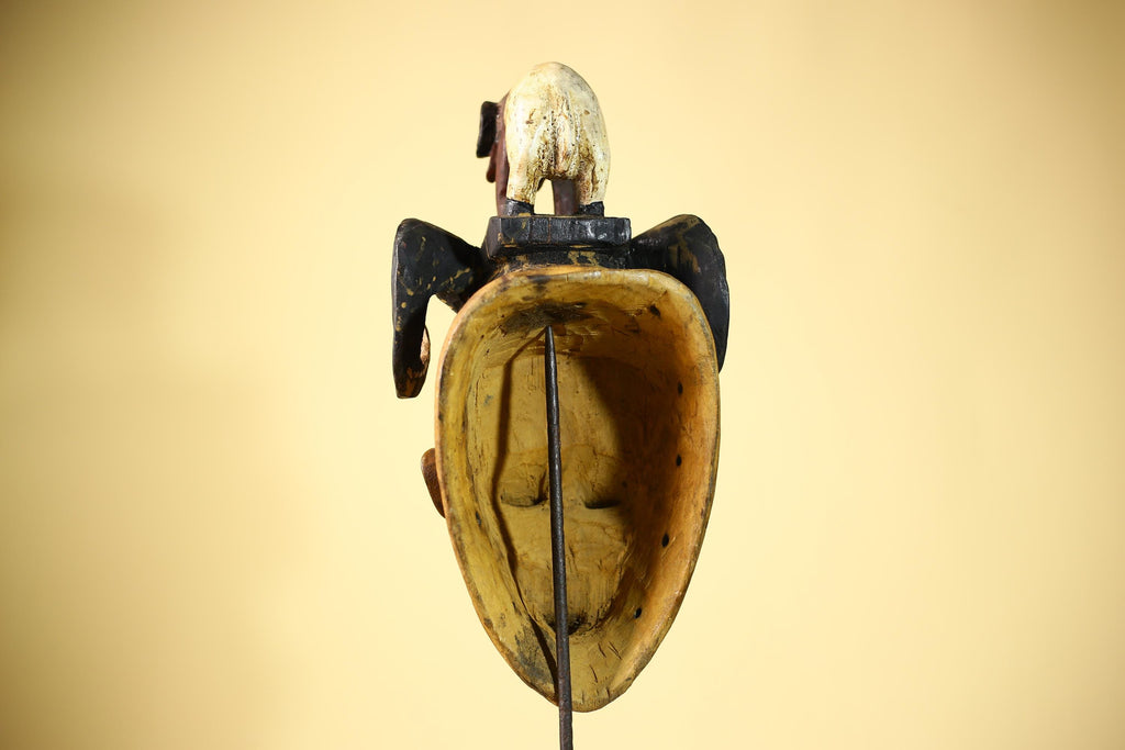 Vintage Guro African Mask with Ram Figure Hand Carved Wood Tribal Art-G6047