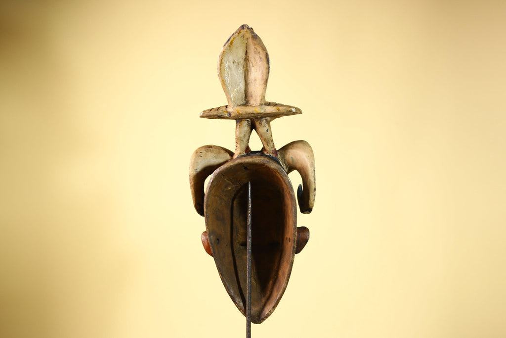 Large Guro Mask with Rooster Figure African Tribal Wood Carved Mask Art-G6048