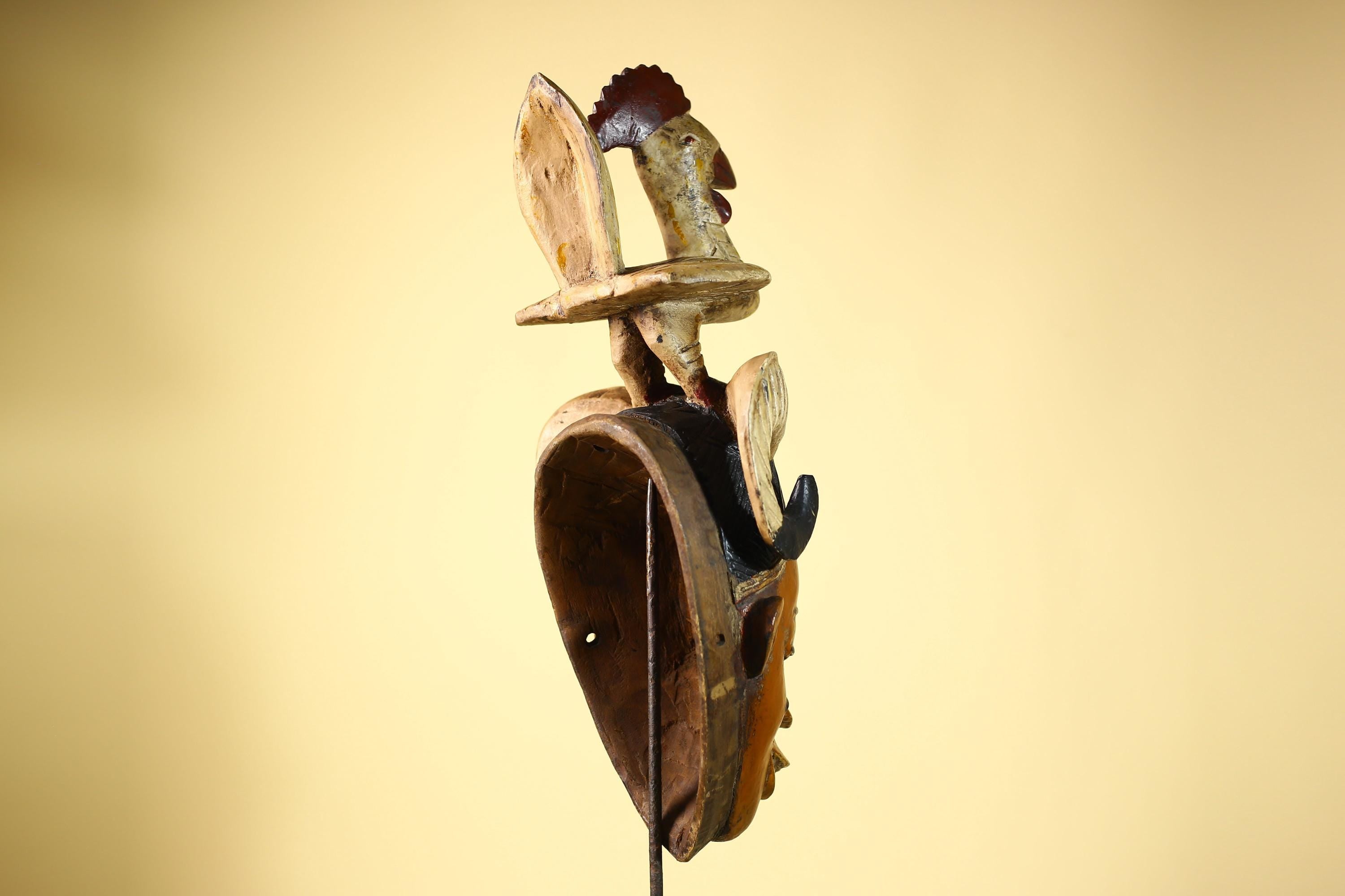 Large Guro Mask with Rooster Figure African Tribal Wood Carved Mask Art-G6048