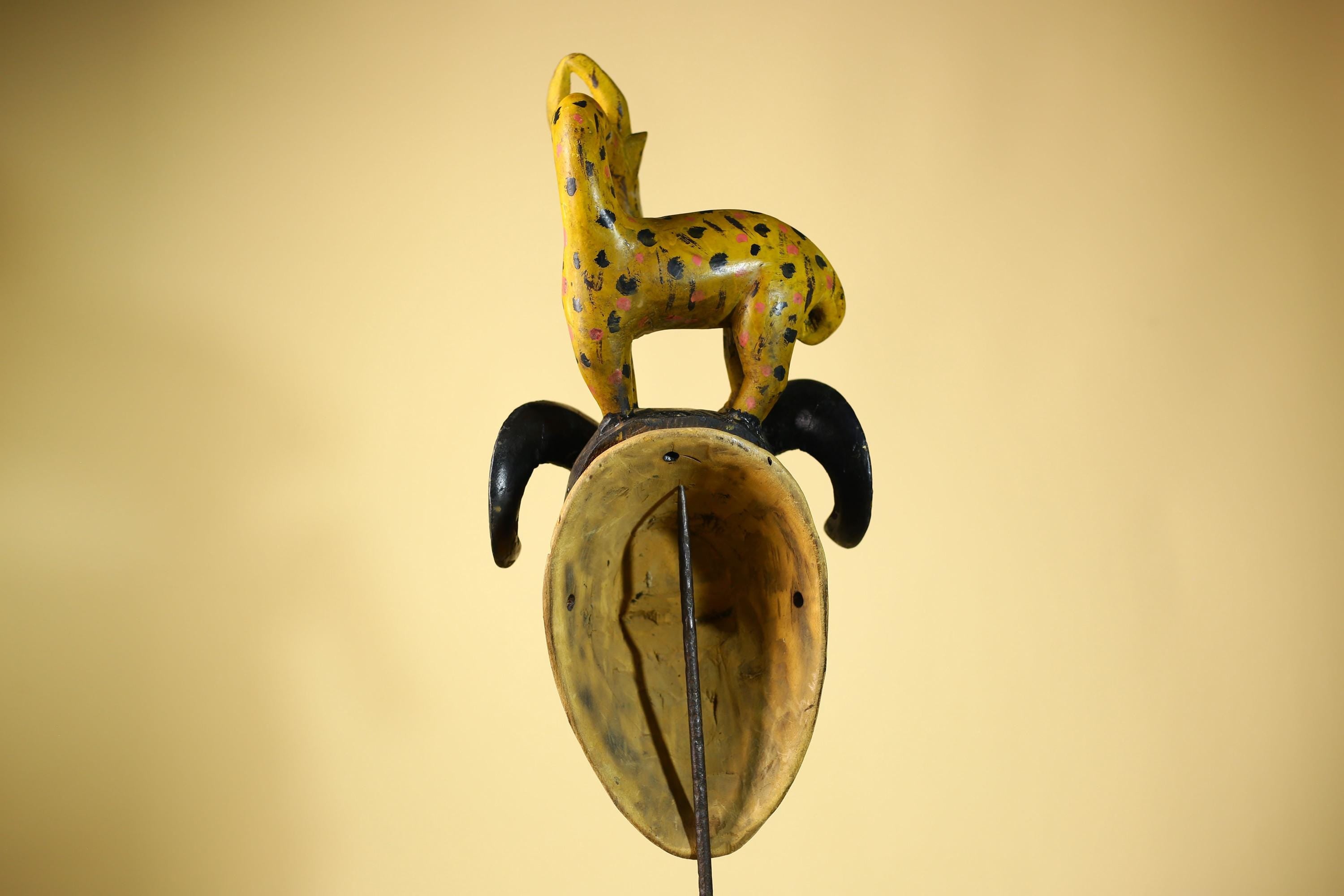 African Vintage Guro Tribal Mask with Spotted Antelope and Horns Figure Art-G6049