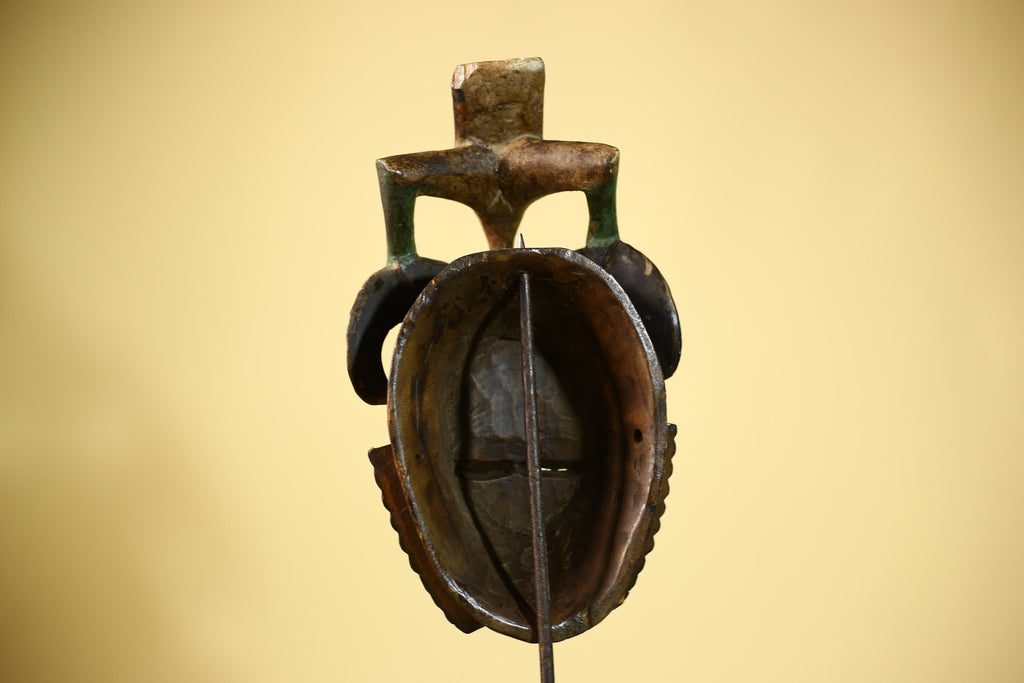 African Vintage Guro Mask with Horns & Carved Animal Top Tribal Art-G6050