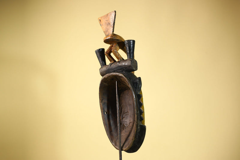 African Guro Mask with Bird Crest Hand Carved Tribal Art Wood Decor-G6052