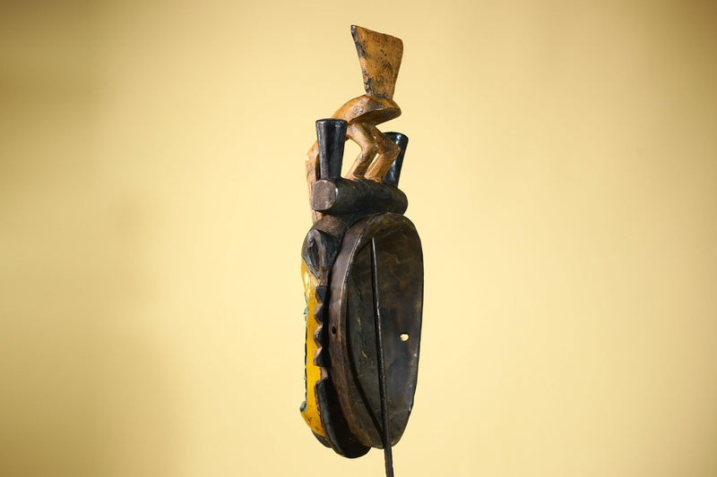 African Guro Mask with Bird Crest Hand Carved Tribal Art Wood Decor-G6052