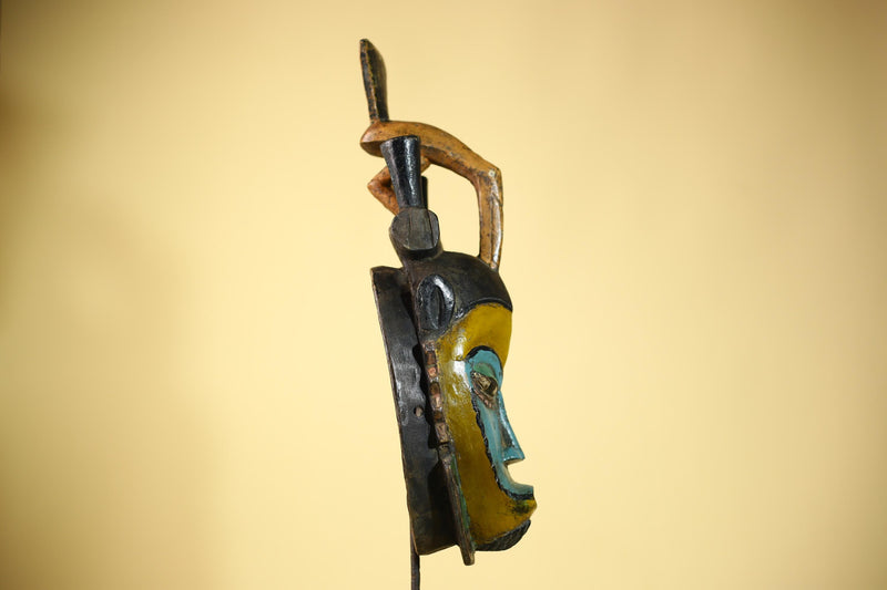 African Guro Mask with Bird Crest Hand Carved Tribal Art Wood Decor-G6052