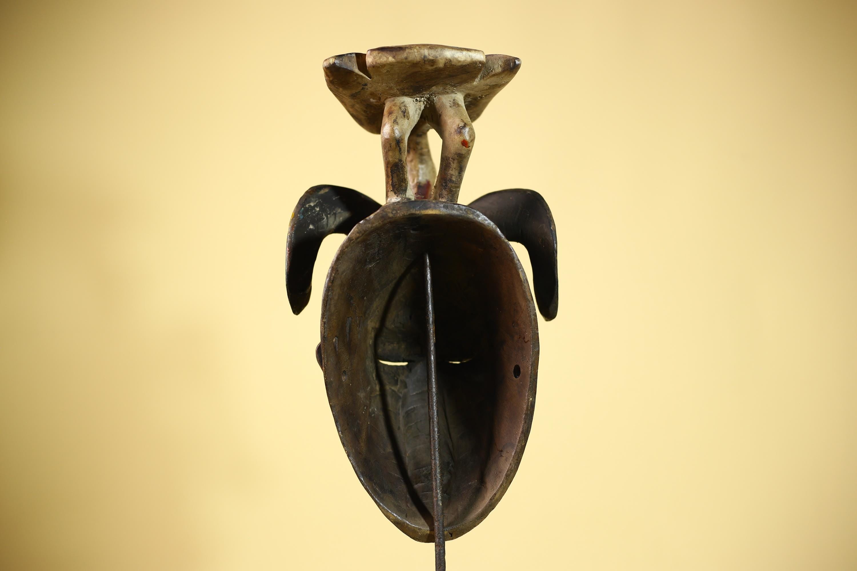 An African Hand Carved Guro Mask With Bird & Ram Horns Tribal Art Wall Decor-G6053