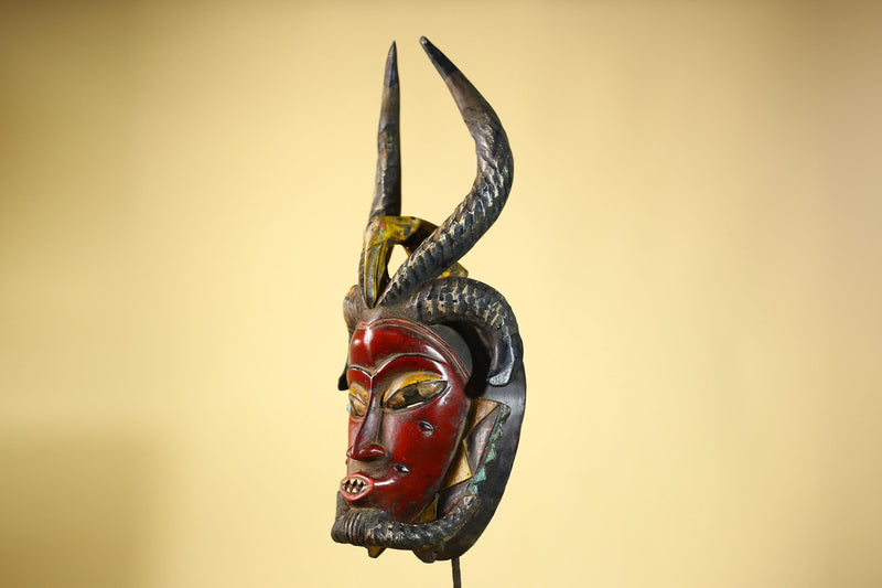 Guro African Mask Antelope Horns with Bird Carved Tribal Art Wall Decor-G6054