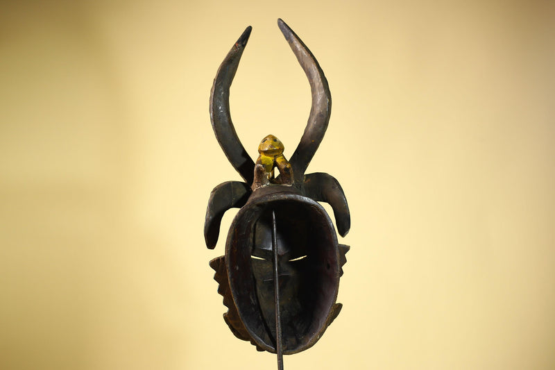 Guro African Mask Antelope Horns with Bird Carved Tribal Art Wall Decor-G6054