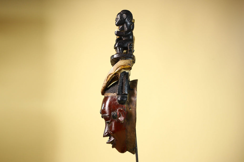 Guro African Mask with Seated Figures Hand Carved Tribal Wood Art Decor-G6055