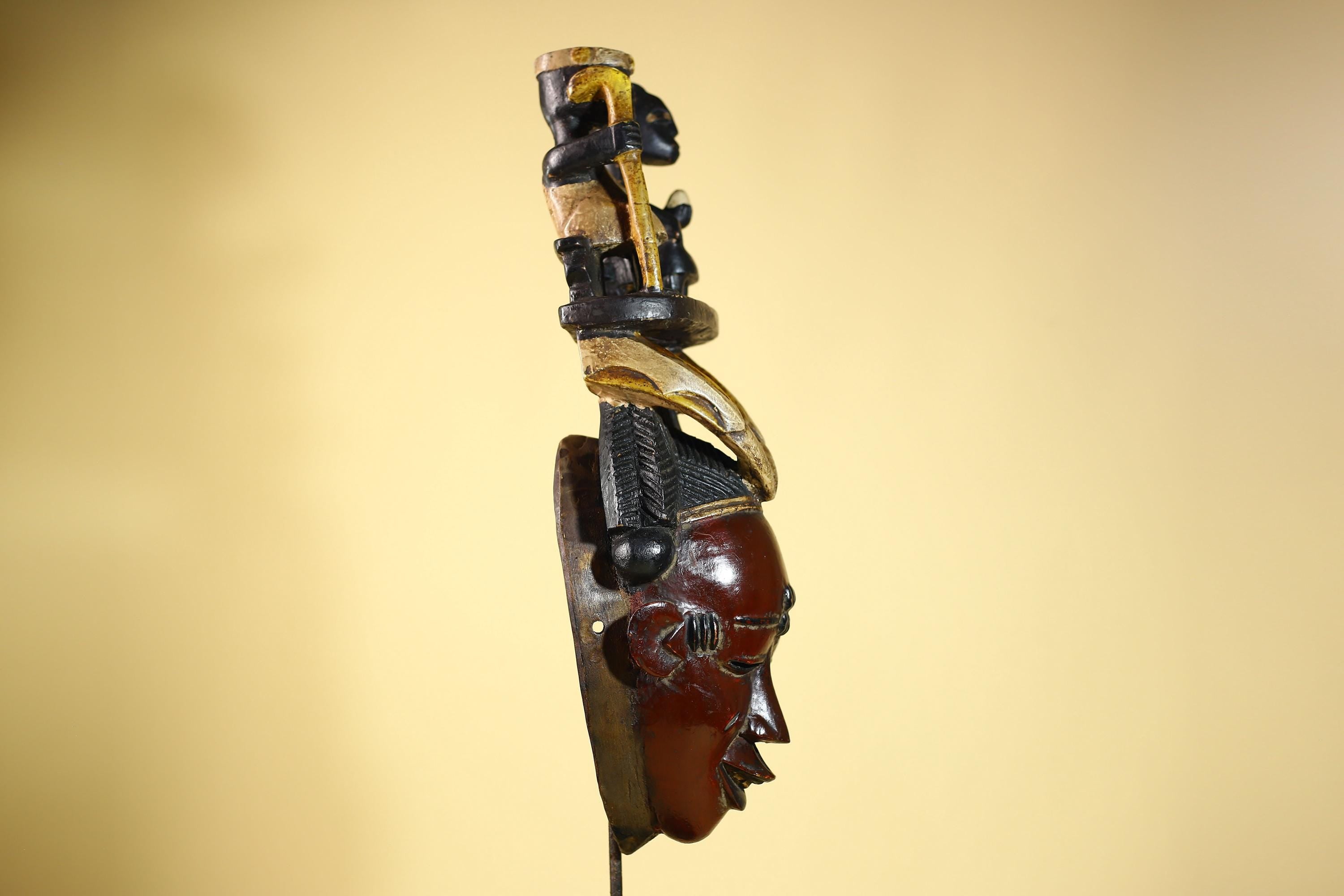 Guro African Mask with Seated Figures Hand Carved Tribal Wood Art Decor-G6055