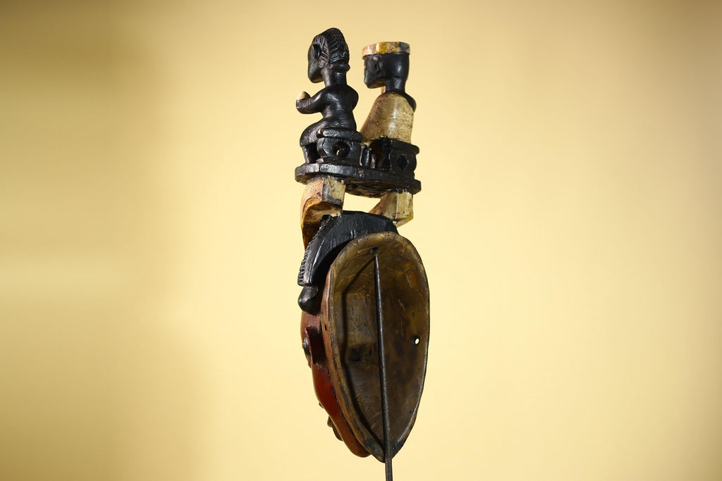 Guro African Mask with Seated Figures Hand Carved Tribal Wood Art Decor-G6055