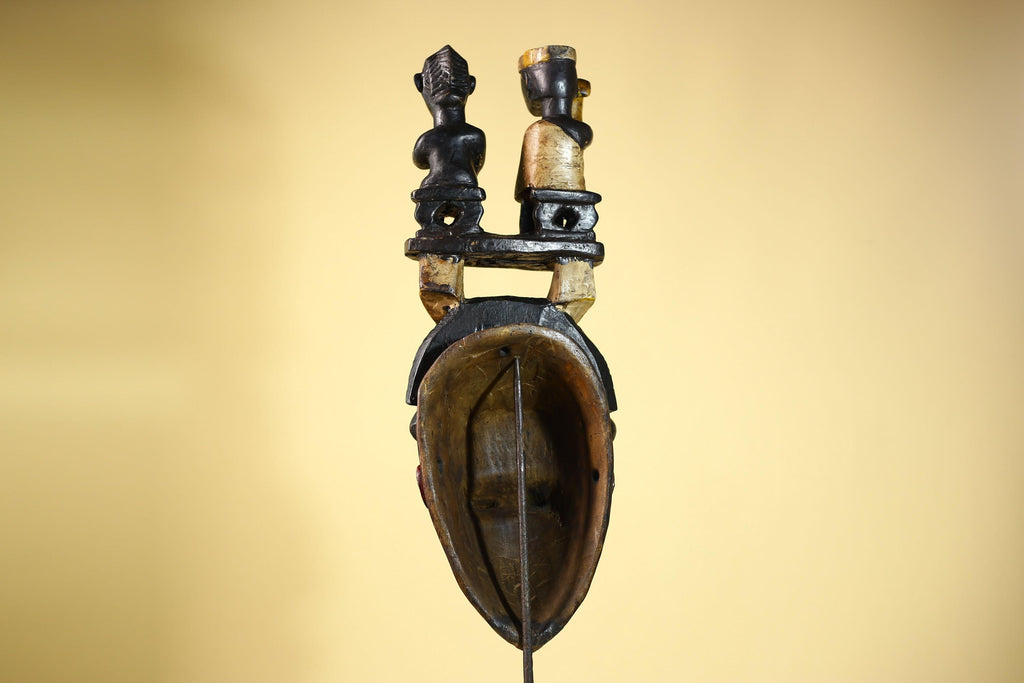 Guro African Mask with Seated Figures Hand Carved Tribal Wood Art Decor-G6055