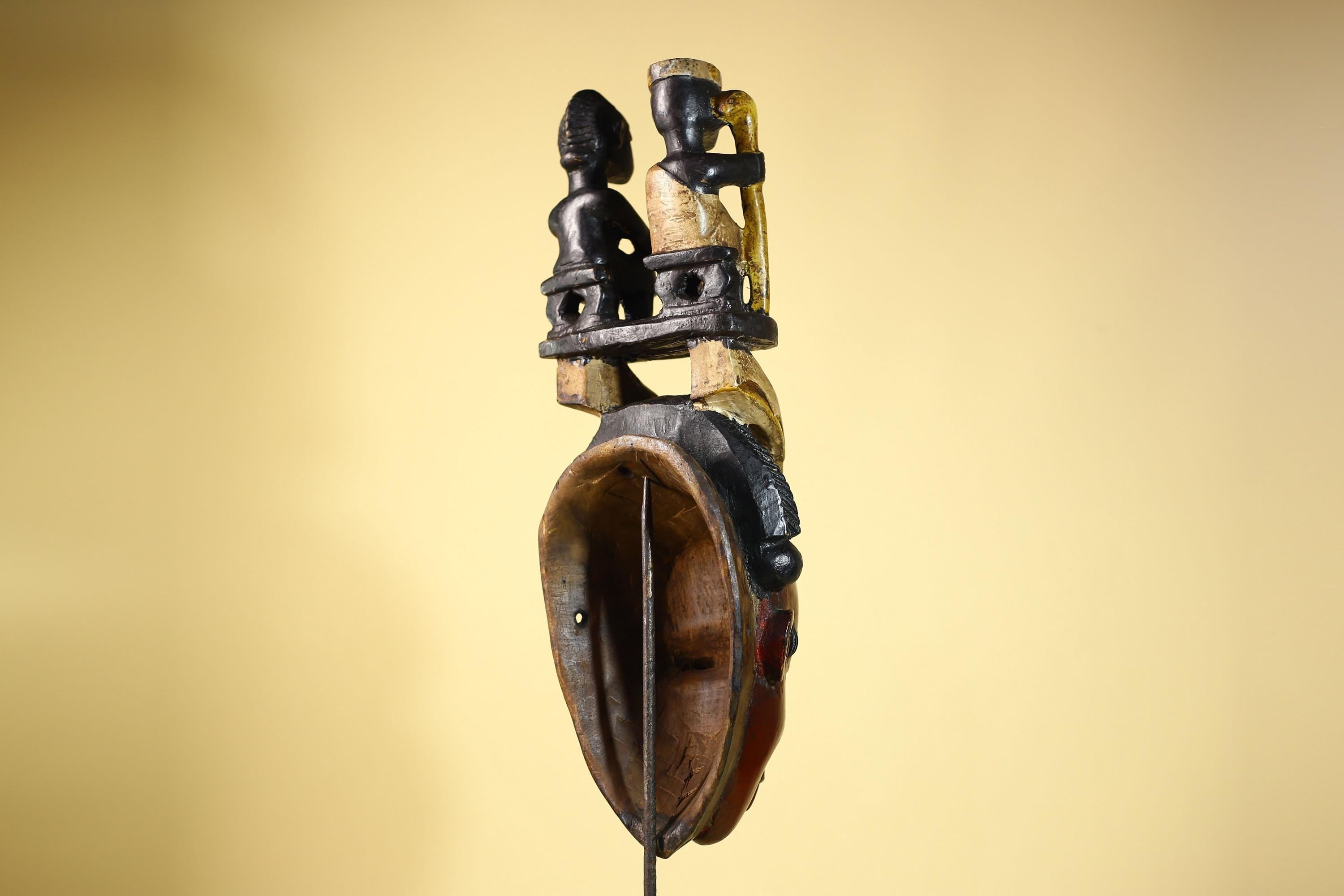 Guro African Mask with Seated Figures Hand Carved Tribal Wood Art Decor-G6055