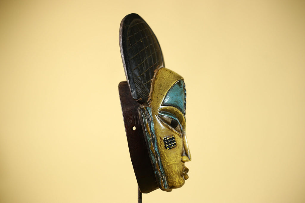 African Guro Mask with Carved Coiffure Hand Painted Tribal Wood Wall Decor-G6057