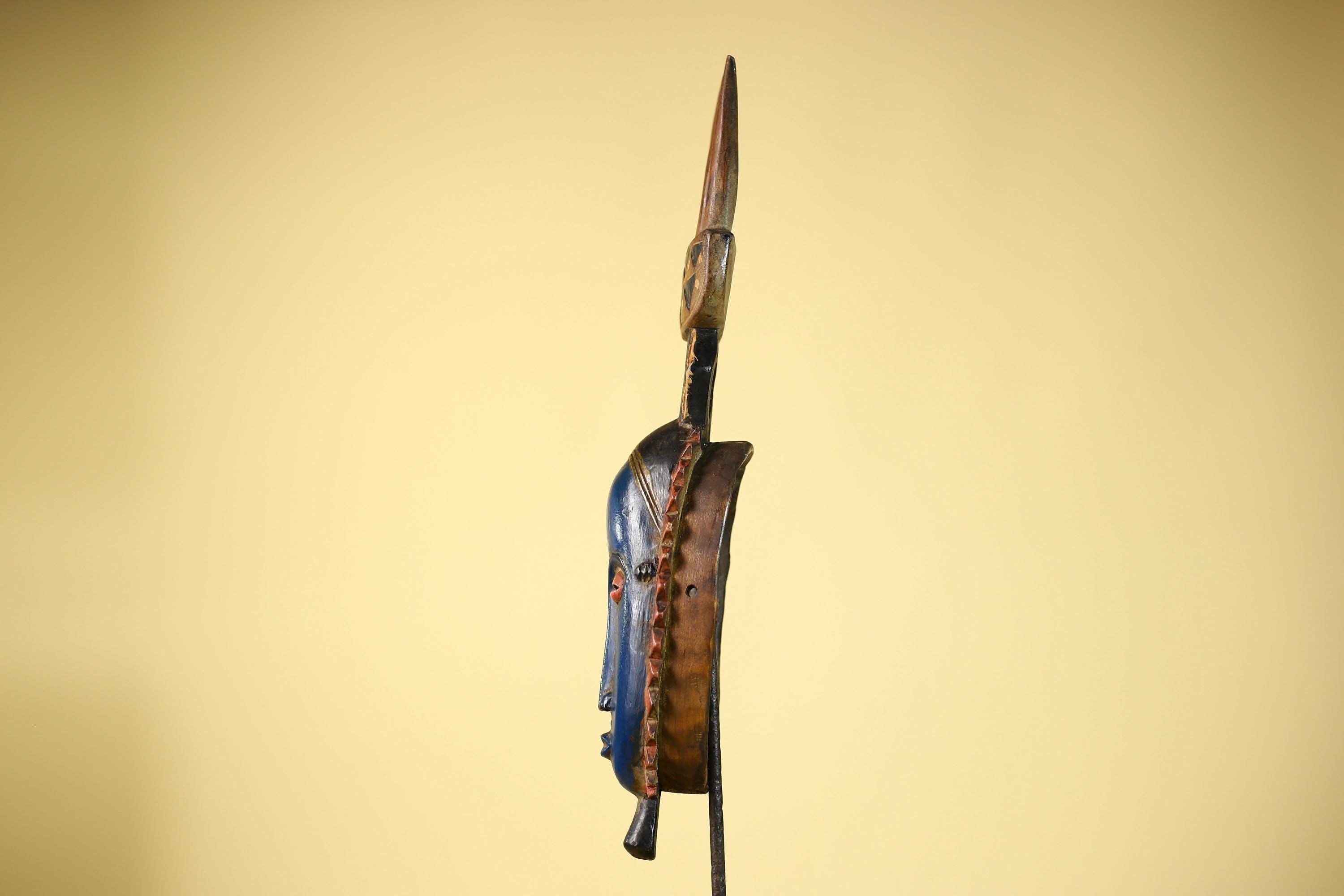 Guro African Mask with Comb Crest Hand Carved Tribal Blue Face Wood Decor-G6058