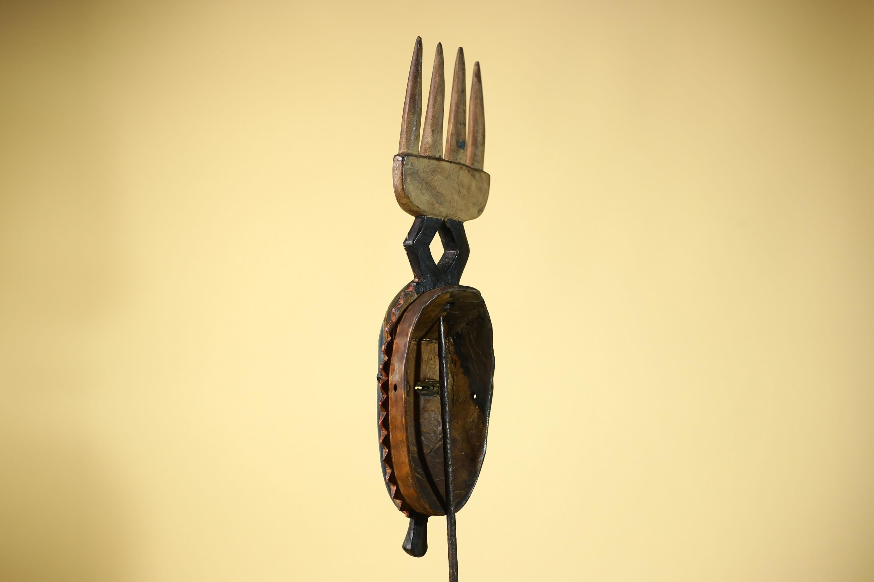 Guro African Mask with Comb Crest Hand Carved Tribal Blue Face Wood Decor-G6058