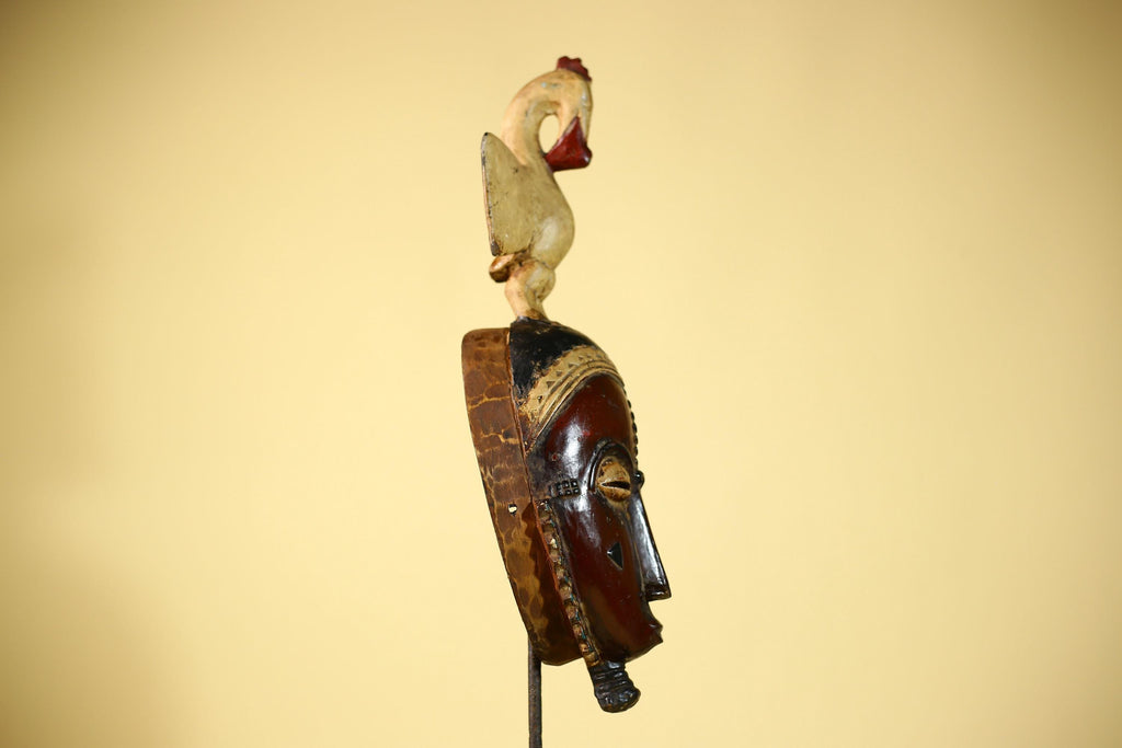 African Guro Mask with Bird Crest Hand Carved Tribal Wood Art Wall Display-G6059