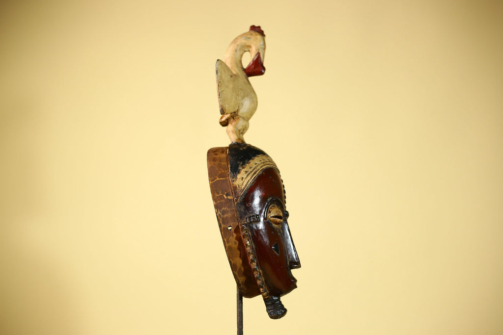 African Guro Mask with Bird Crest Hand Carved Tribal Wood Art Wall Display-G6059