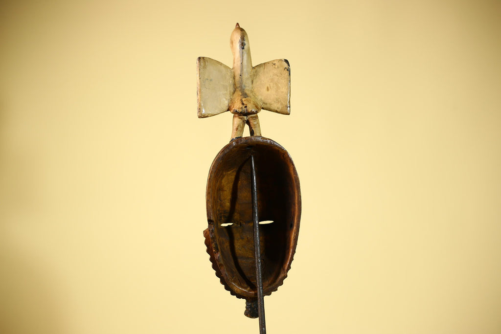 African Guro Mask with Bird Crest Hand Carved Tribal Wood Art Wall Display-G6059