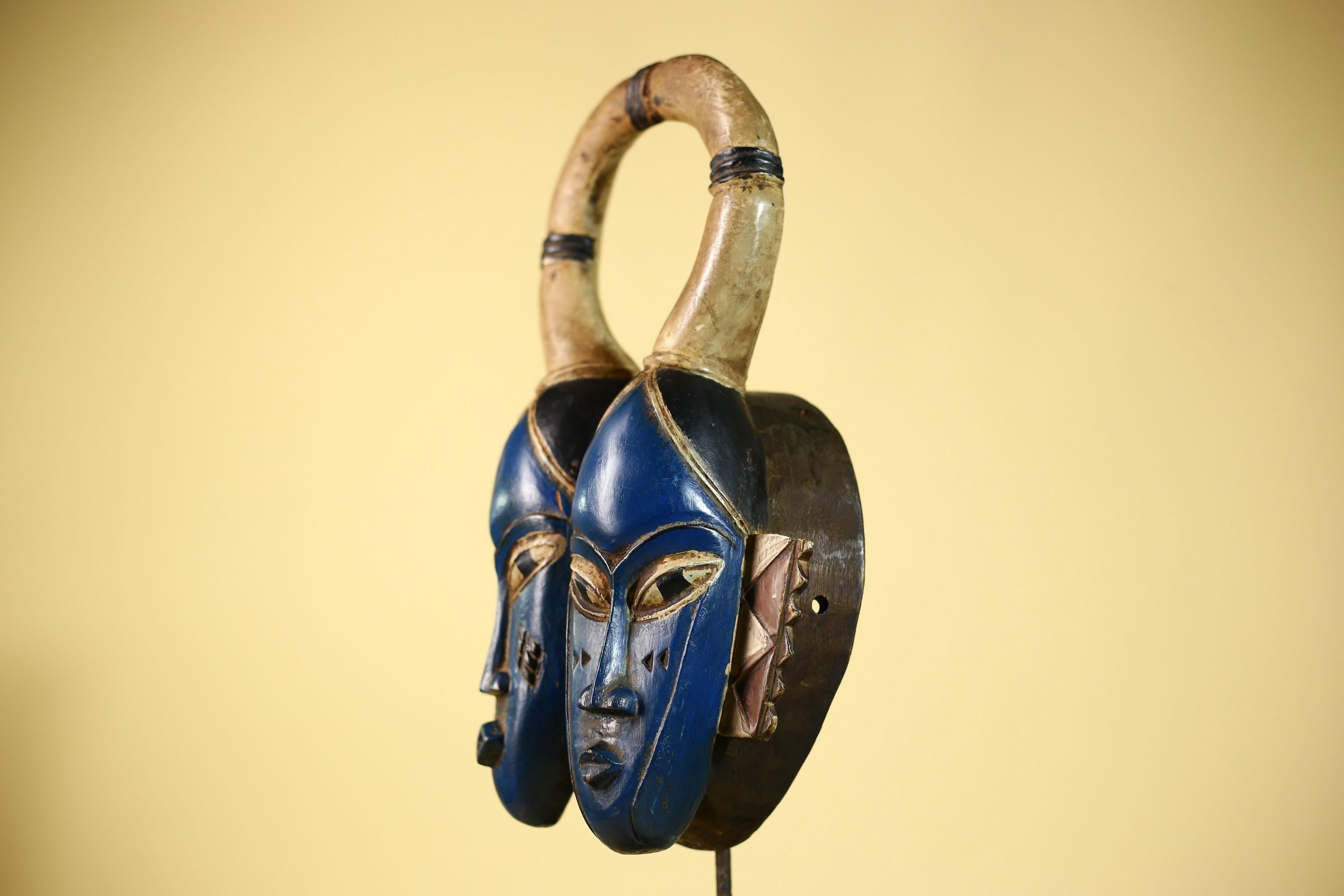 Guro Mask Double Face with Looped Horns Hand Carved Tribal Art Decor-G6060