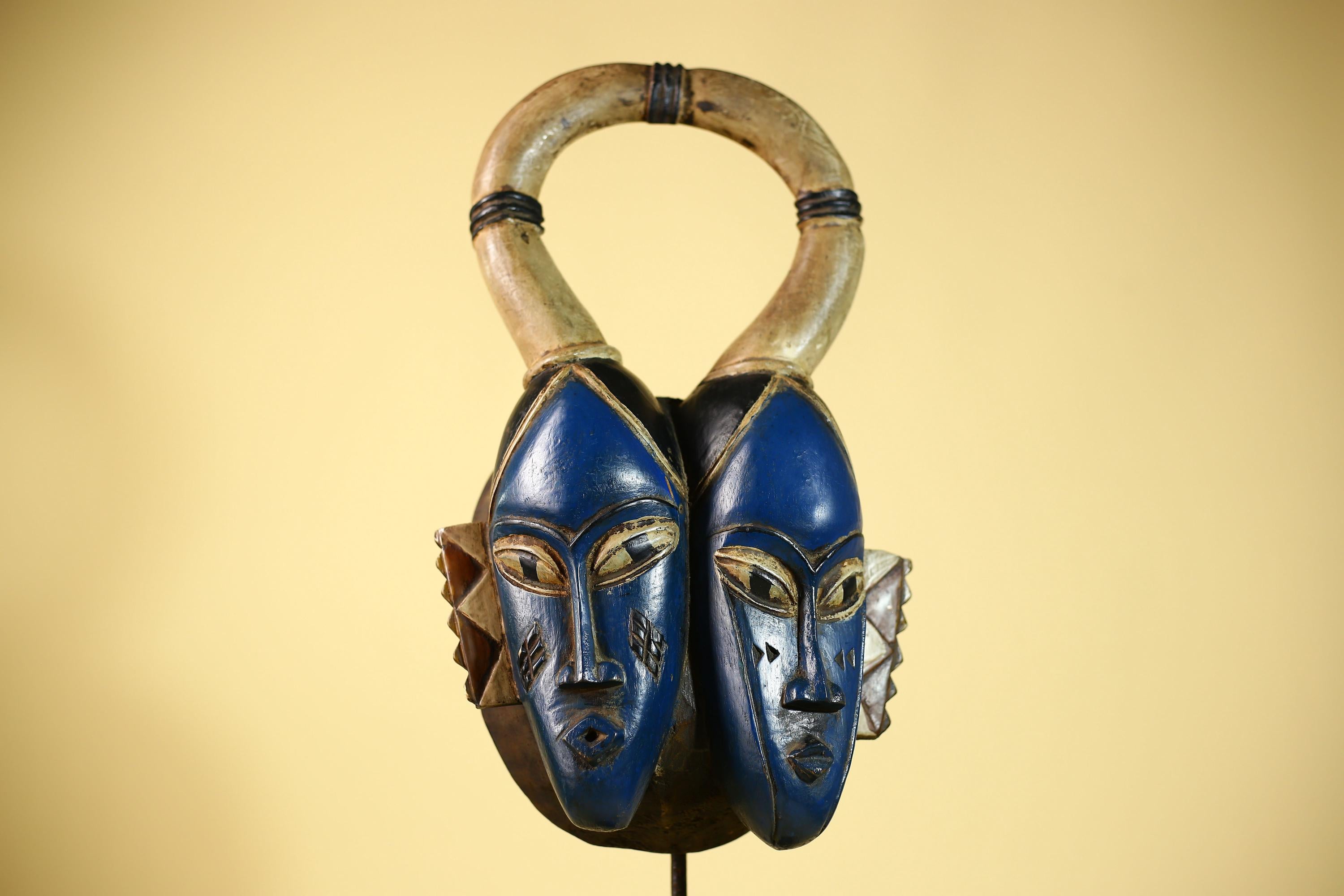 Guro Mask Double Face with Looped Horns Hand Carved Tribal Art Decor-G6060