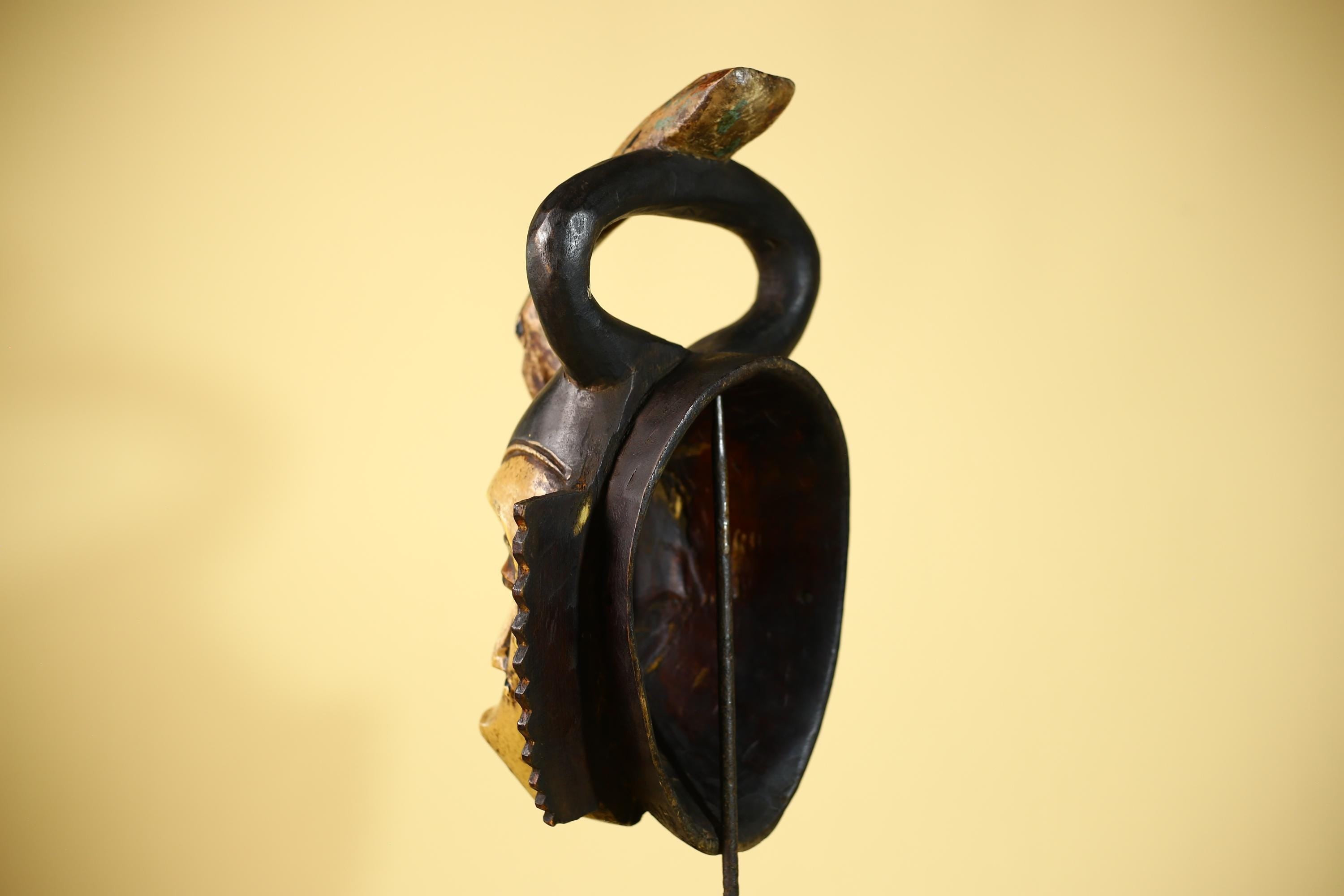 African Guro Mask Double Face Tribal Art Serpent Crest Carved Wall Decor-G6061