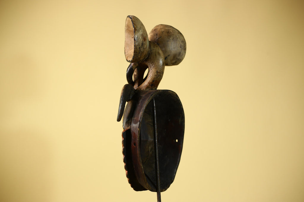 Vintage Guro Tribal Mask African Carved Ram Horn & elephant crest Wall Art-G6063