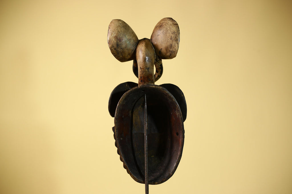 Vintage Guro Tribal Mask African Carved Ram Horn & elephant crest Wall Art-G6063