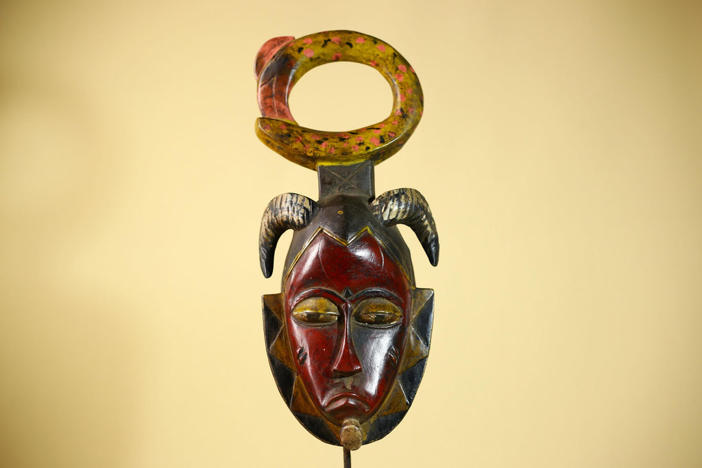 African Guro Tribal Mask  Wall Art Hand Carved Serpent Crest Home Decor-G6064