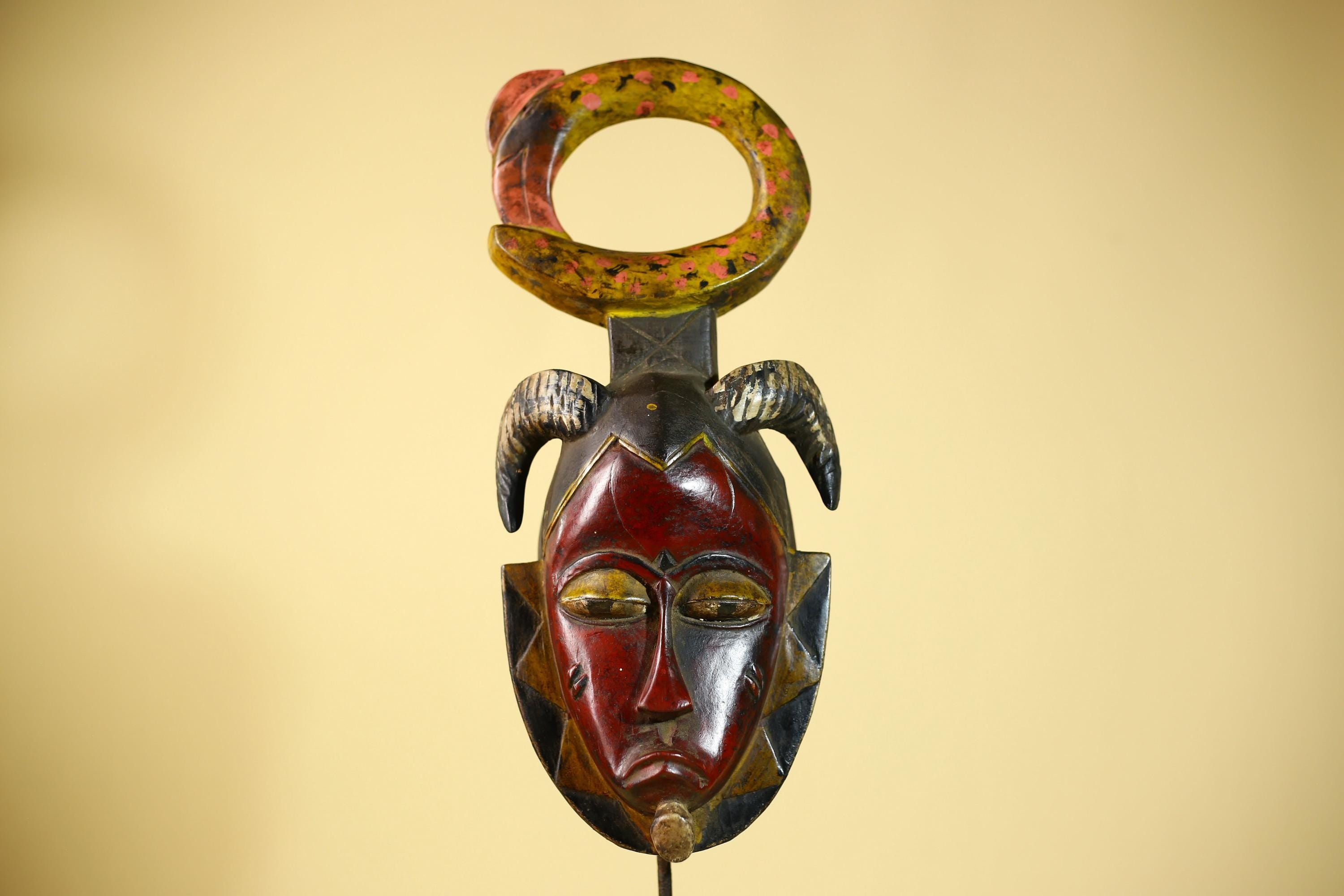 African Guro Tribal Mask  Wall Art Hand Carved Serpent Crest Home Decor-G6064