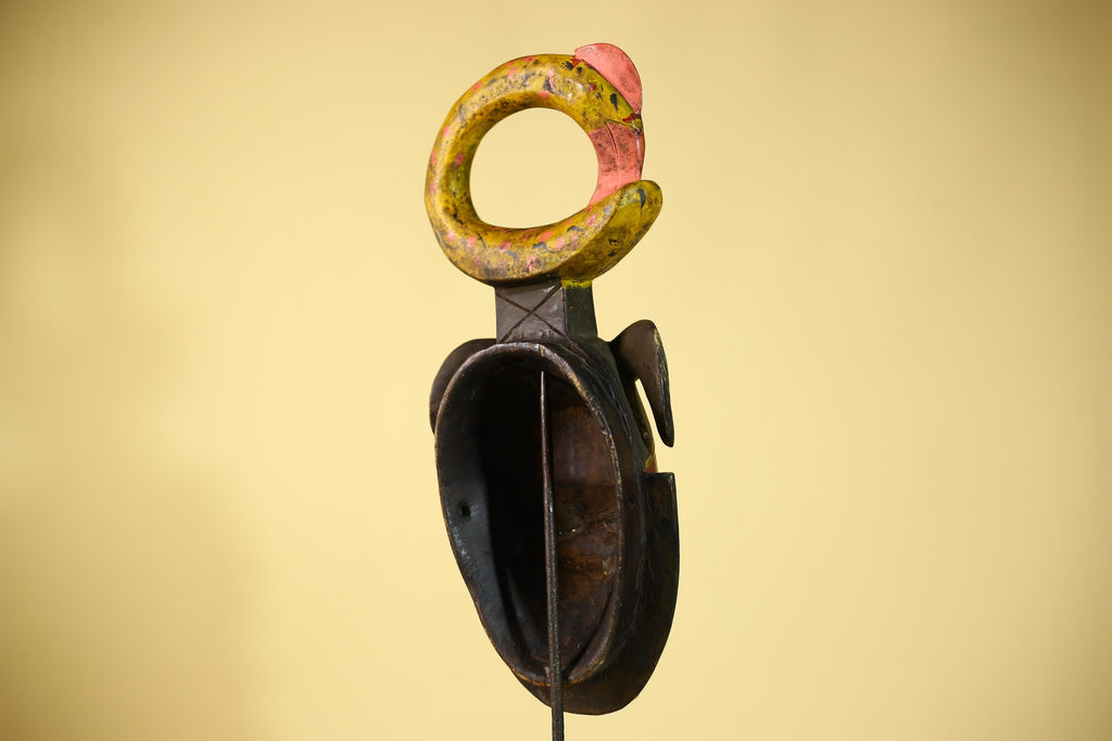 African Guro Tribal Mask  Wall Art Hand Carved Serpent Crest Home Decor-G6064
