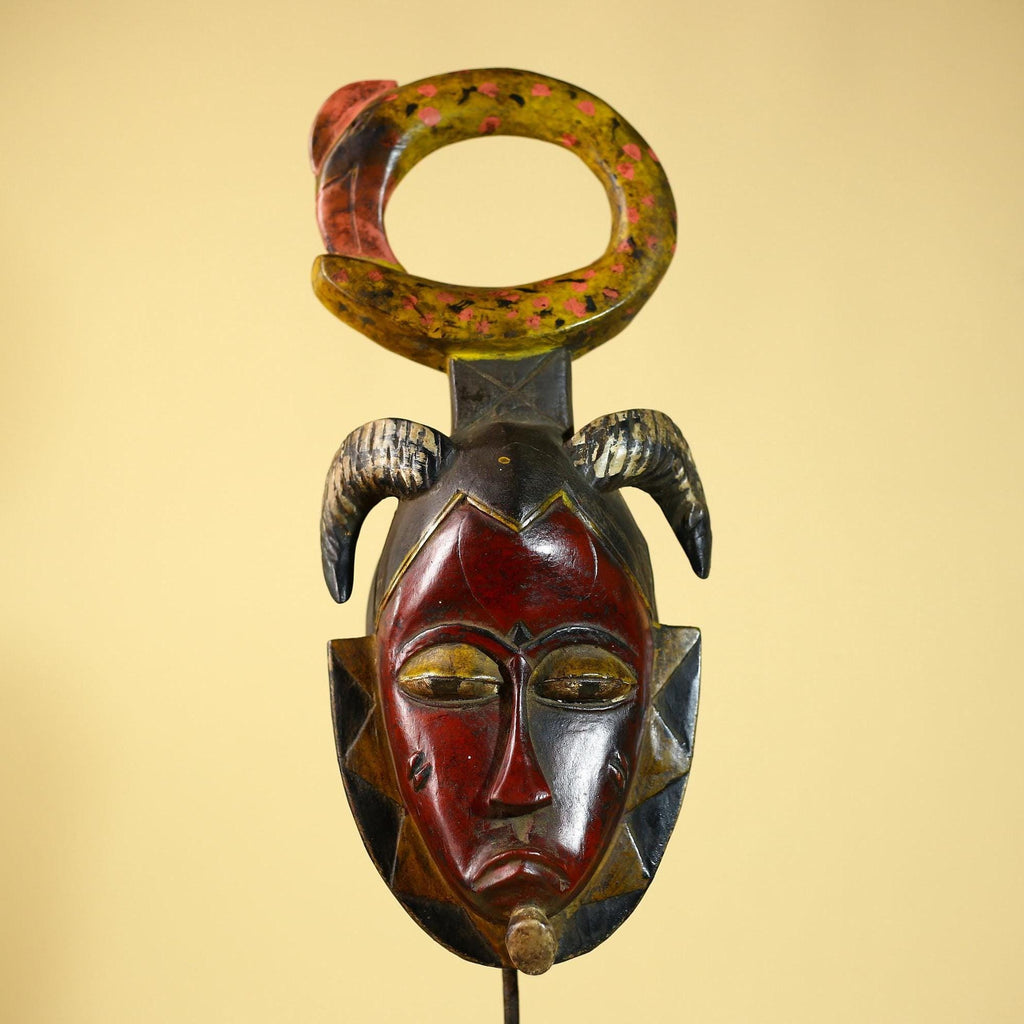 African Guro Tribal Mask  Wall Art Hand Carved Serpent Crest Home Decor-G6064