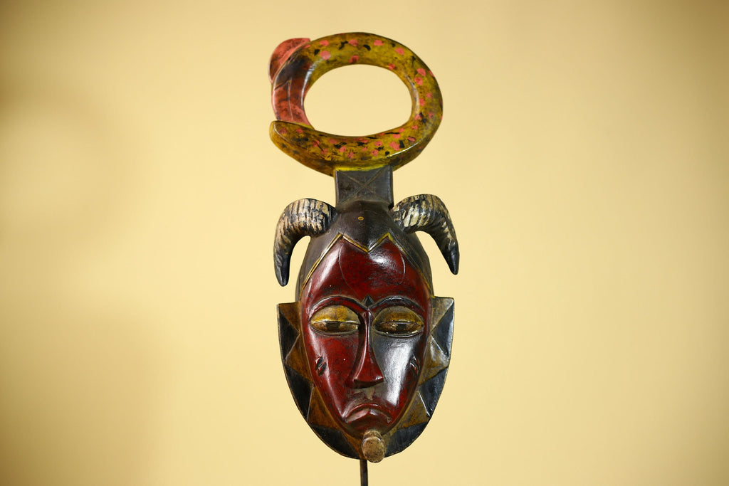 African Guro Tribal Mask  Wall Art Hand Carved Serpent Crest Home Decor-G6064