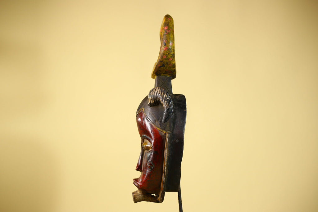 African Guro Tribal Mask  Wall Art Hand Carved Serpent Crest Home Decor-G6064