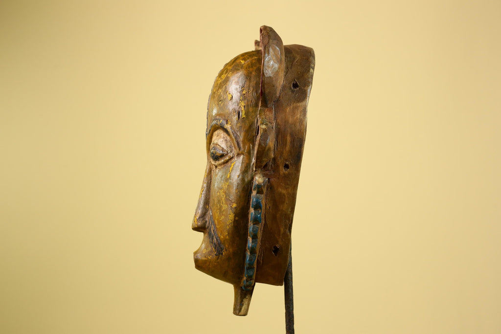 African Baule Mask Carved Wood Painted Tribal Art Côte d’Ivoire Vintage-G5954