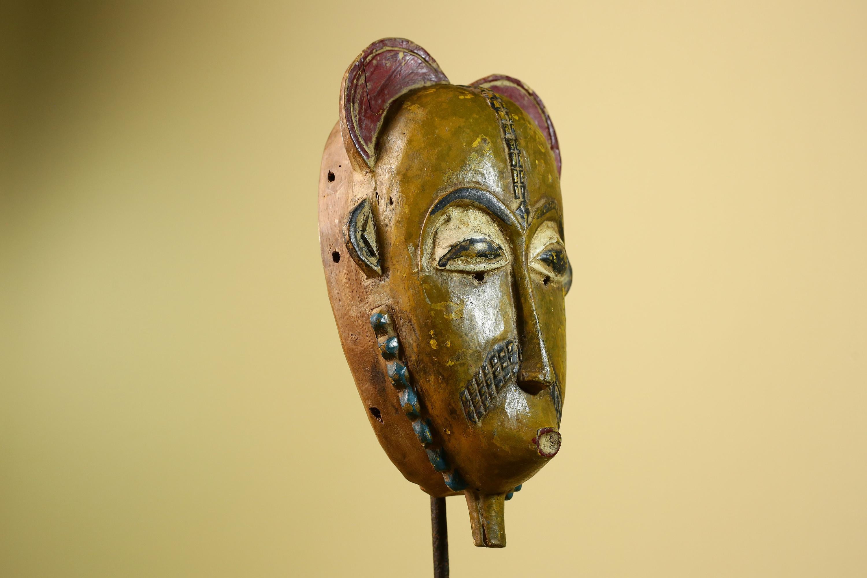 African Baule Mask Carved Wood Painted Tribal Art Côte d’Ivoire Vintage-G5954