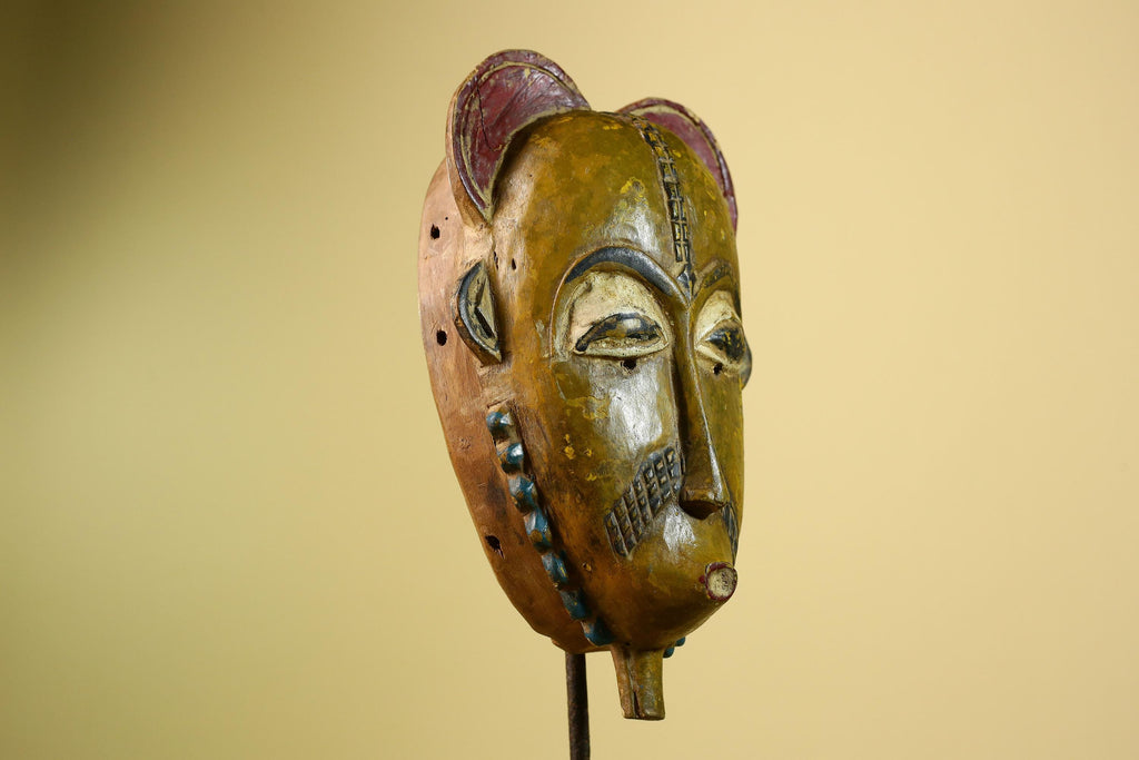 African Baule Mask Carved Wood Painted Tribal Art Côte d’Ivoire Vintage-G5954